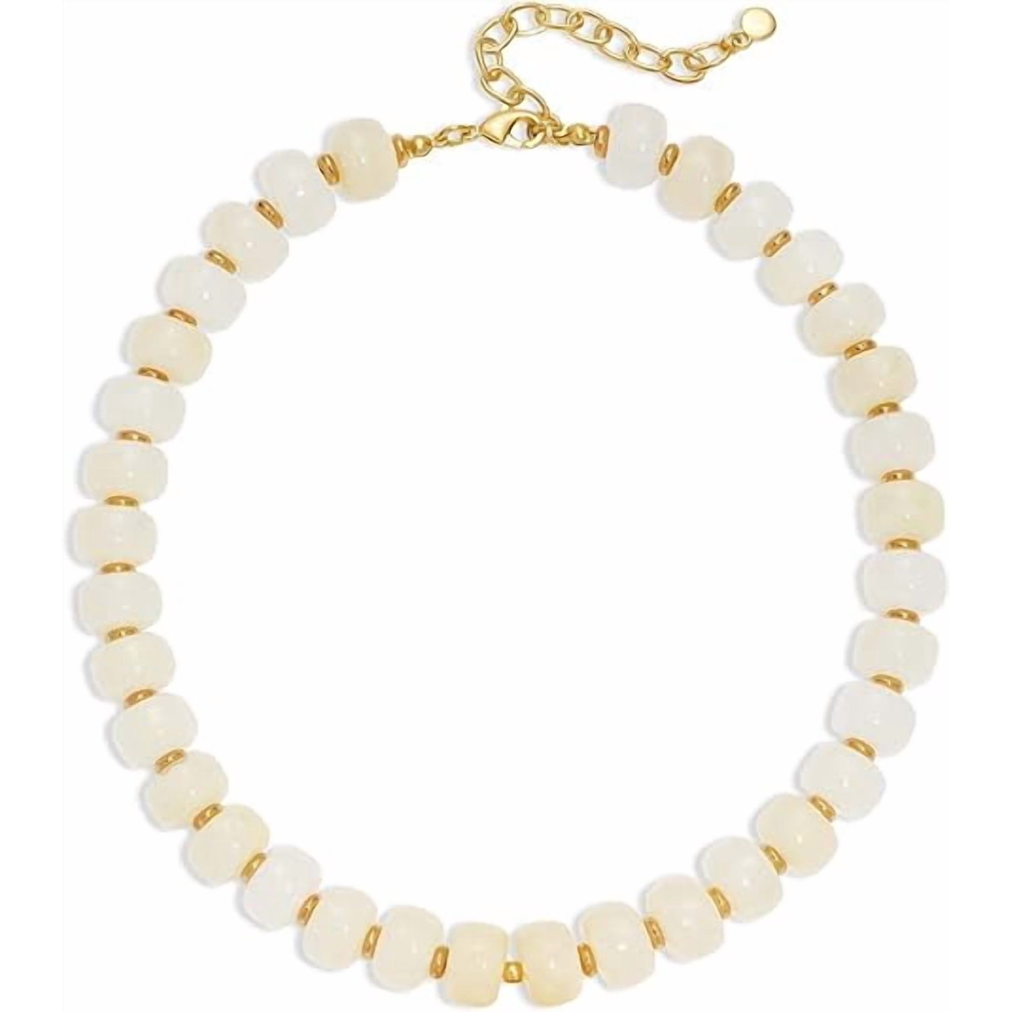 Beaded Necklace for Women Boho Resin Chunky Necklace for Women Minimalistic Modern Statement Necklace Big Bead Necklace Fashion Trendy Summer Necklaces Jewelry Gifts（White-Beaded）