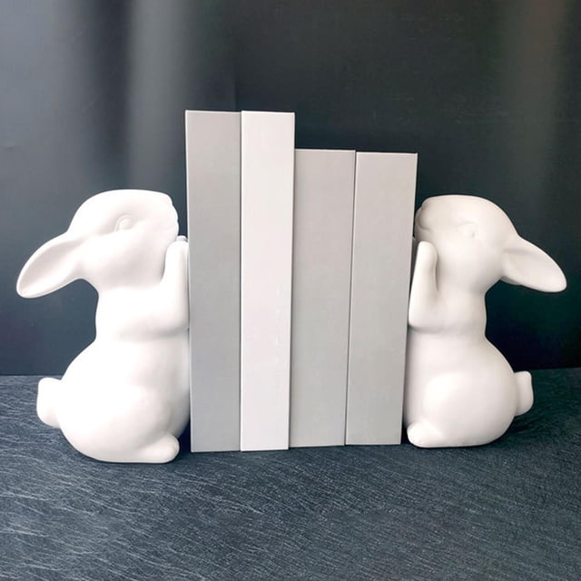 Estatuilla de estatua de conejo moderna, sujetalibros, escultura de cerámica, artesanías, soporte de libro, tapón de libro para estante de escritorio, Soledad Sujetalibros Conejo