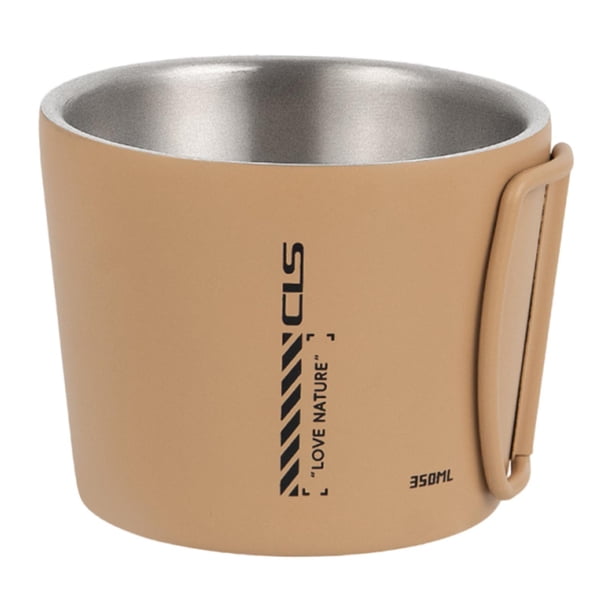 Taza de camping de acero inoxidable para pesca, senderismo, exteriores, ligera, portátil, para escalada. Caqui