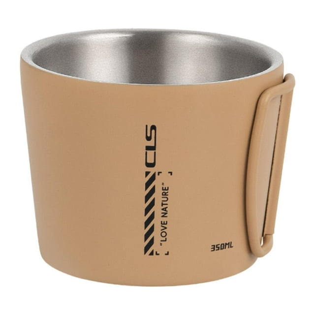 Taza de camping, taza de café, escalada, mochilero, aislada, 350 ml, de metal, para viajes al aire libre Caqui