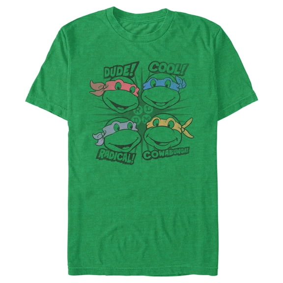 Men's Teenage Mutant Ninja Turtles Distressed Catchphrases Graphic Tee Kelly Heather 3X Large