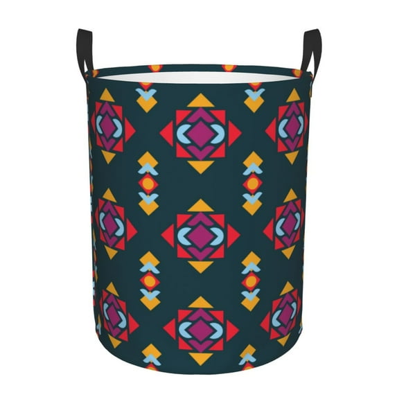 DouZhe Waterproof Collapsible Large Laundry Baskets, Southwestern Ethnic Decoration Style Prints Circular Hamper with Handles