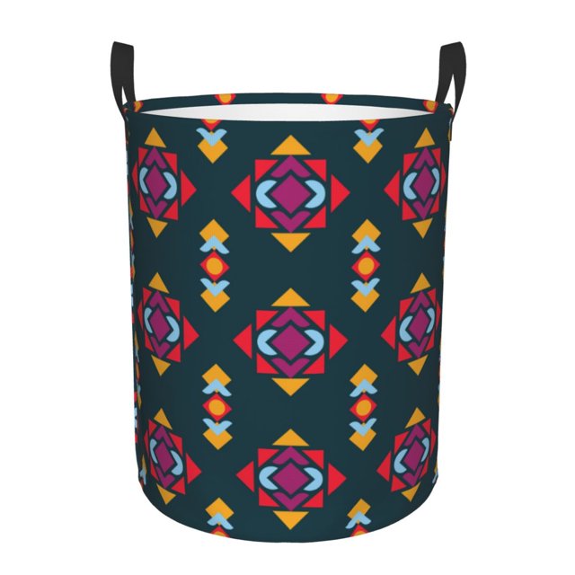 DouZhe Waterproof Collapsible Large Laundry Baskets, Southwestern Ethnic Decoration Style Prints Circular Hamper with Handles