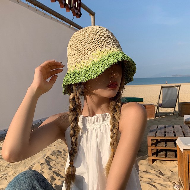 LinYooLi Sun -Sunshing Straw Hat Female Lace Bow Hollow Hook Hats Summer Sun Hats Are Fashionable And Foldable Pots