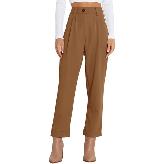 Solid Color High Waist Women Straight Ankle Pants Women Work Trousers