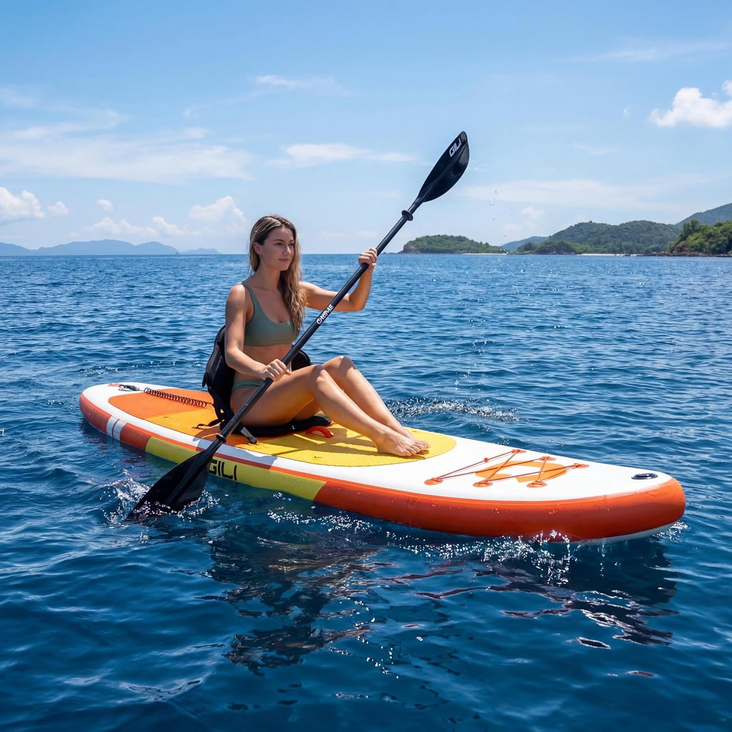 2-in-1 Inflatable Stand Up Paddle Board with Premium SUP Paddleboard Accessories, Wide Stable Design,Non-Slip Comfort Deck for Adults & Youth of All Skill Levels Water Sports & Fishing, Orange