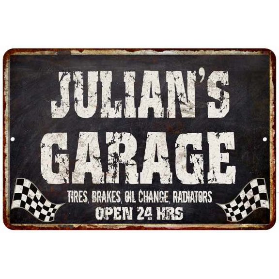 JULIAN'S Garage Black Grunge Sign 8 x 12 High Gloss Metal 208120005307