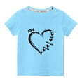 thumbnail image 1 of Penkiiy Haut à Manches Courtes Imprimé Cœur pour Enfants Garçons Filles, Couleur Unie, Col Rond, 5-6 Ans, Bleu, 1 of 6