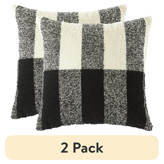 (2 pack) Mainstays 18"x18" Black and White Plaid Decorative Throw Pillow