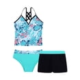 thumbnail image 2 of MSemis Girls Floral Printed Tankini Swimsuit Set Bathing Suit, 3-Piece, Sizes 4-16 Green Palm Leaves 16, 2 of 6