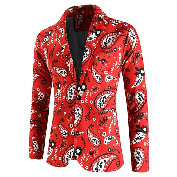 Levmjia Men's Paisley Print Blazer Single-Breasted One-Button Jacket Long Sleeve Printed Suit Coat Floral Design Wedding Blazer Casual Formal Wear Sizes M to 2XL