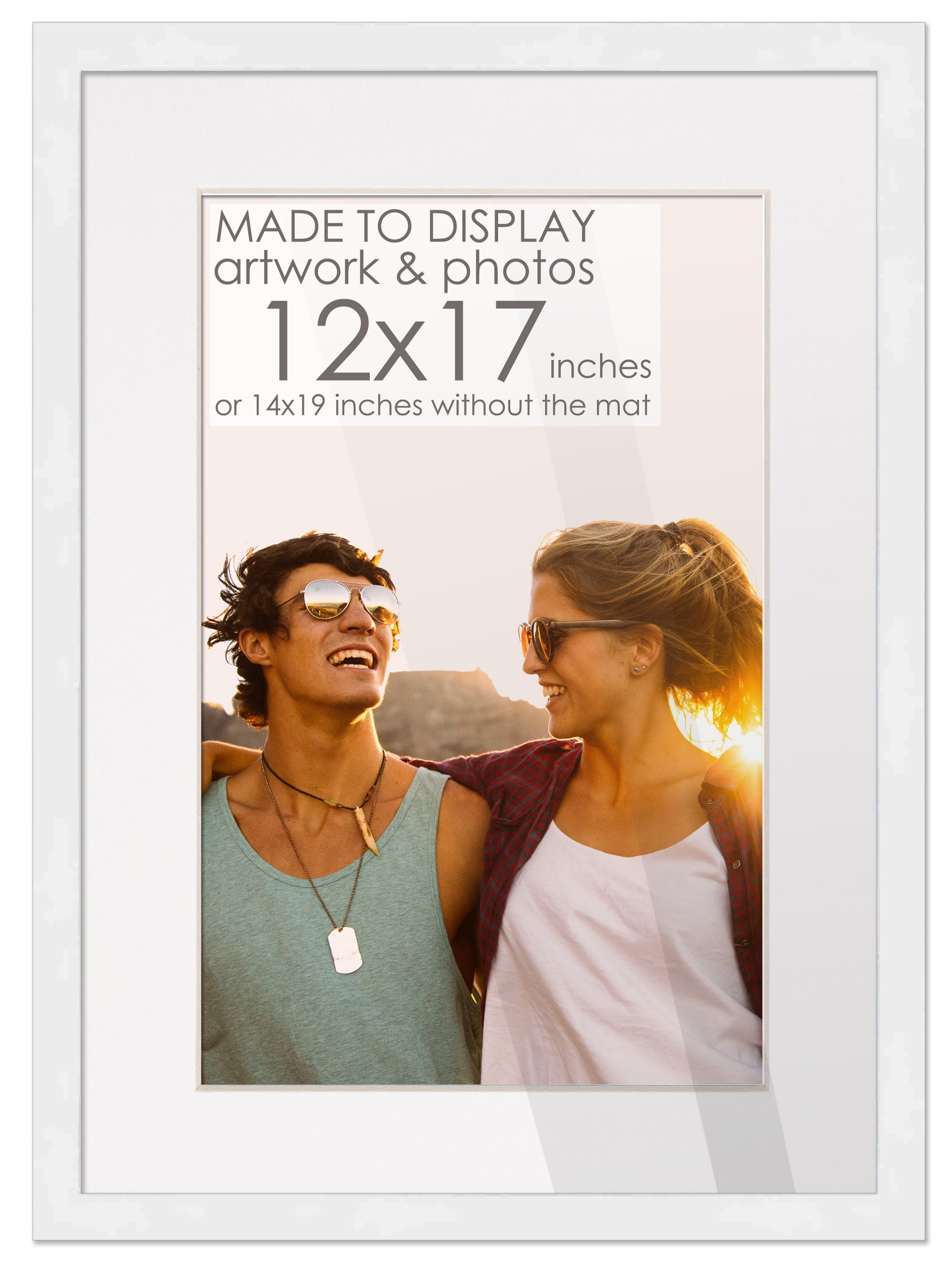 14x19 White Picture Frame with 11.5x16.5 White Mat Opening for 12x17