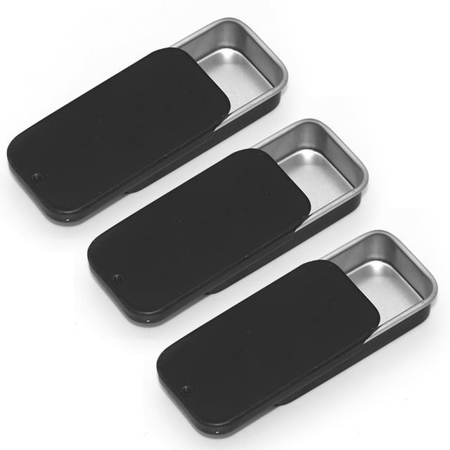 SKYPIA Latas de bálsamo labial Contenedores de lata con tapa deslizante para kit de almacenamiento de manualidades de bálsamo labial - Paquete de 3 de 0.25 oz (NEGRO)