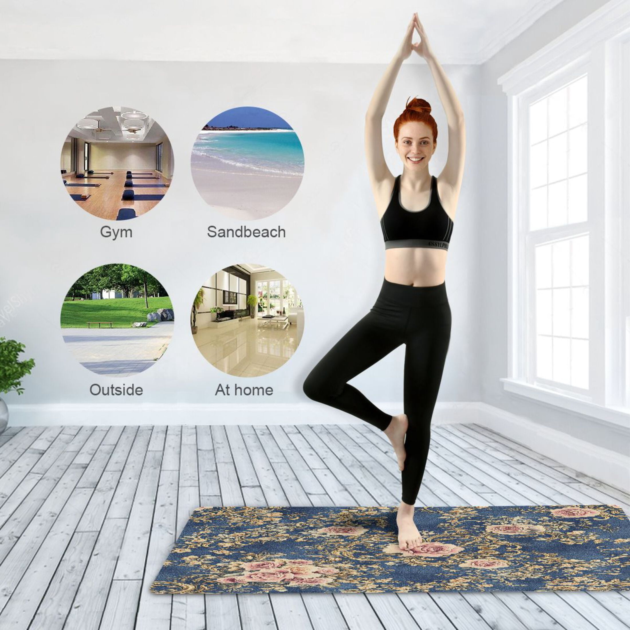 BZSMCE Yoga Mat Women Damask Of Floral Fitness Mat