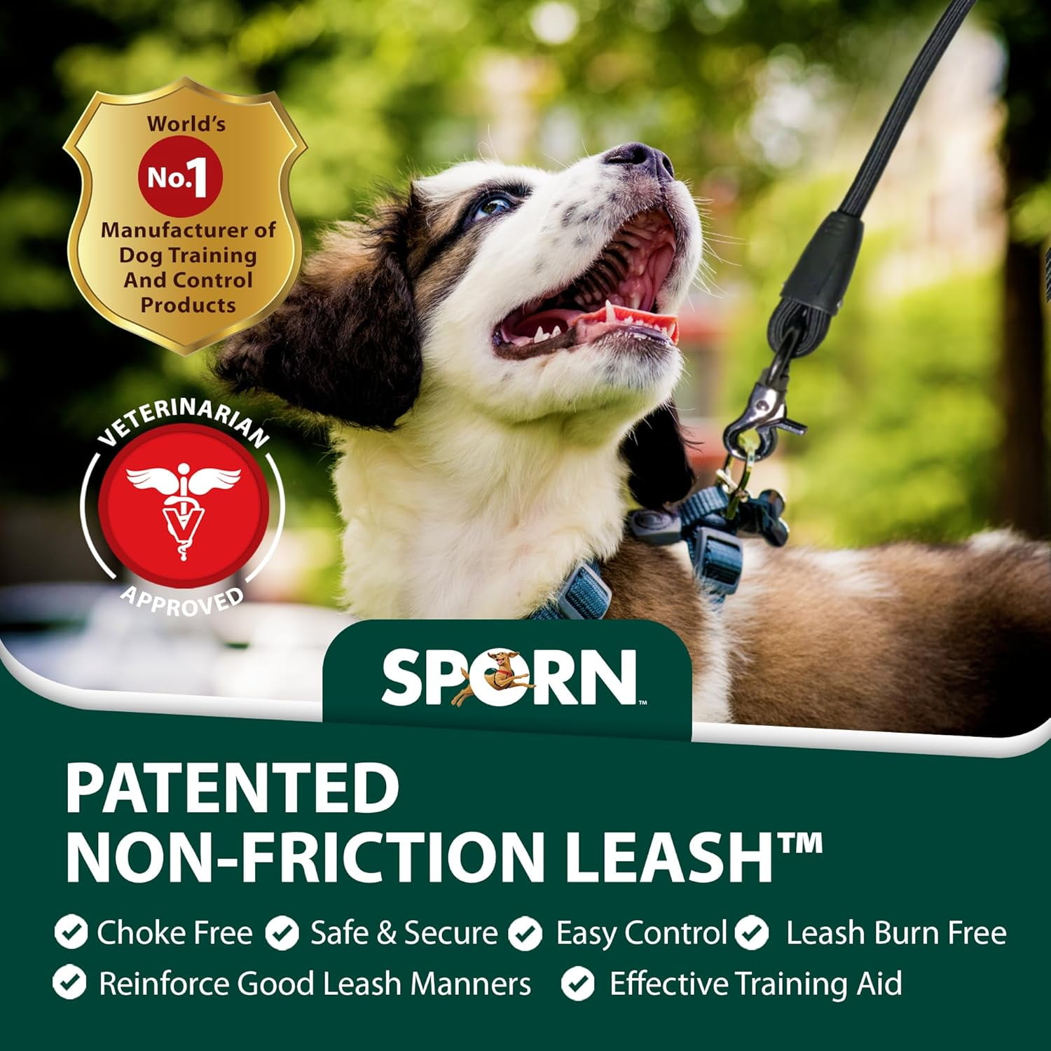 Sporn Non-Friction Dog Training Leash, Heavy-Duty Non-Slip Padded Nylon Dog Leash 4ft for Maximum Control, No Pull Dog Leash with Trigger Snap Buckle, Patented Design Dog Leash, Black, 4'
