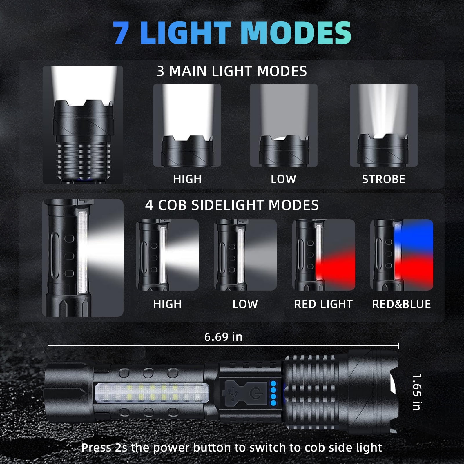 990000 Lumen Rechargeable LED Flashlight, Zoomable Flashlight with 7 Modes Camping Hiking Emergencies
