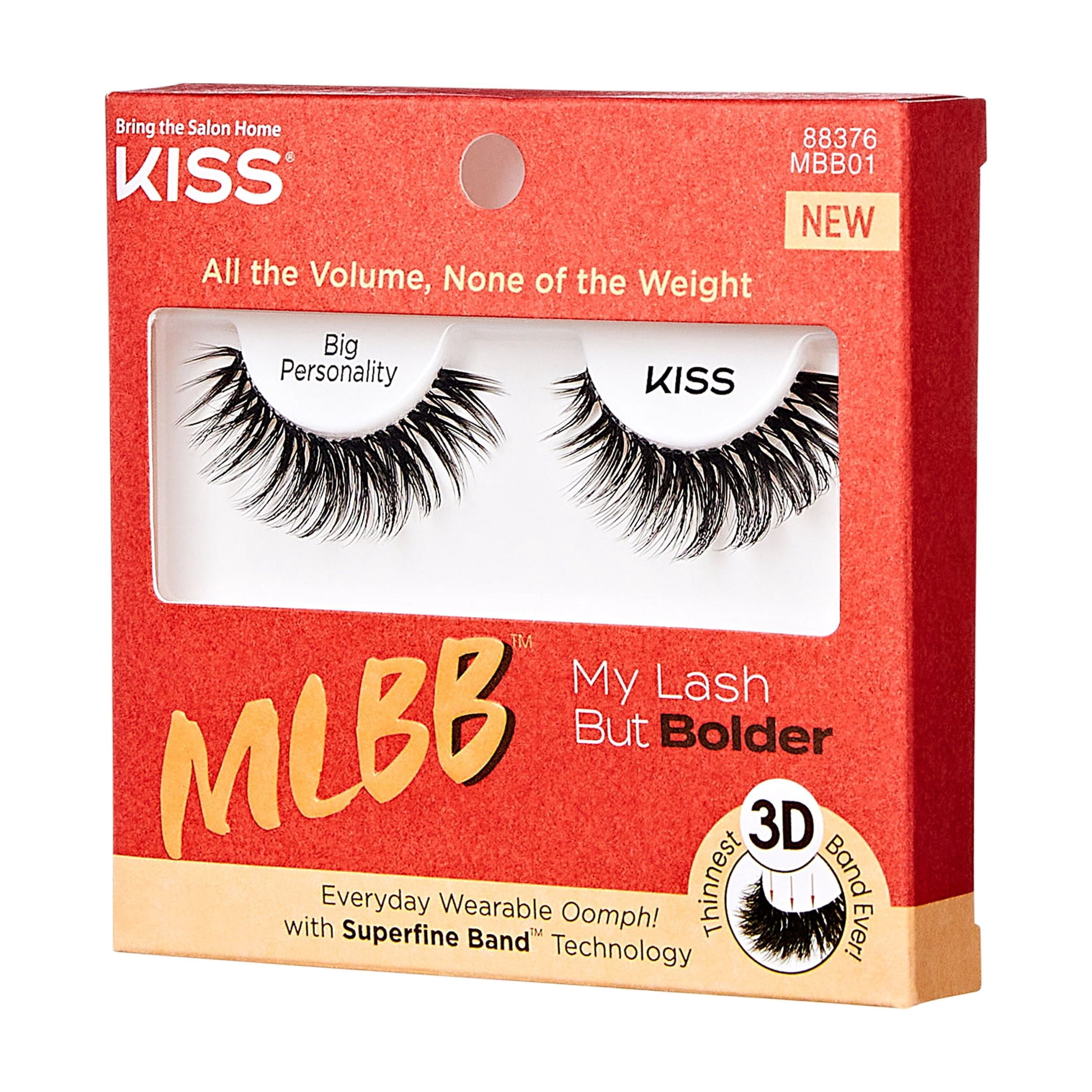 Kiss My Lash but Bolder 3D Volume False Eyelashes, Strip Lashes, Big Personality, Black, 1 Pair