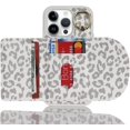 thumbnail image 3 of for iPhone 14 Pro Max Case with Card Holder - Credit Card Slot,RFID Blocking,360°Rotating Ring Kickstand and PU Leather Cute Wallet Cover for Women(White Leopard), 3 of 16