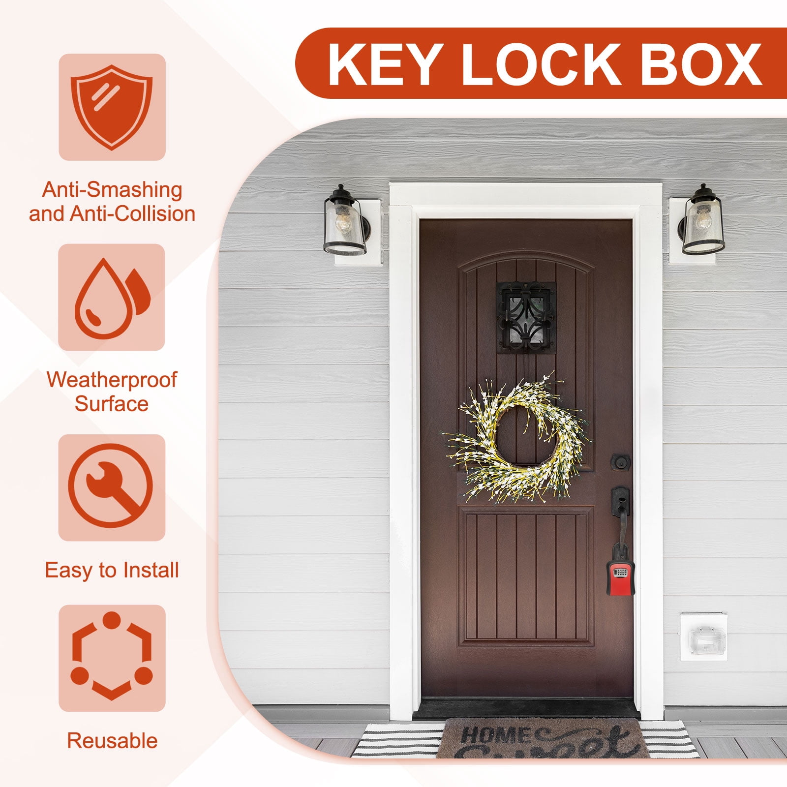 Portable Key Lock Box, 4 Digit Combination Key Lockbox Wall-Mounted Aluminum Alloy Safe Security Lock Gray