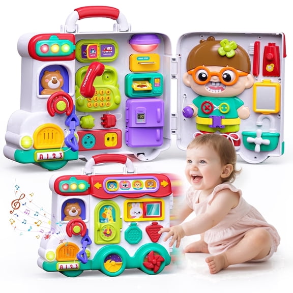 Gelomee 54-in-1 English & Spanish Busy Board Montessori Toys Gift for 1 2 Year Old Boys, Educational Montessori Toddler Boys Toys, Christmas Toys Gifts Toy for 1 Year Old Boy,1 2 Year Old Boy Toys