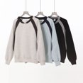 thumbnail image 2 of Heavyweight 400g color-blocked raglan sleeve sweatshirt for men, autumn and winter retro loose casual couple style V-neck top, 2 of 4