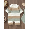 thumbnail image 3 of FEORJGP Toddler Baby Girl Boy Sweater Rompers 0 3M 6M 9M 12M 18M Infant One-piece Knitted Jumpsuits Striped Crew Neck Long Sleeve Bodysuits Full Lengtozy Casual Comfy Clothes for Fall Winter, 3 of 5