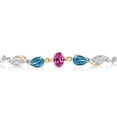 thumbnail image 2 of 925 Silver and 10K Yellow Gold Pink Created Sapphire London Blue Topaz White Moissanite and Lab Grown Diamond Tennis Bracelet for Women By Keren Hanan (1.54 cttw, Adjustable up To 9 inch), 2 of 3