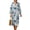Blue Peony Flower, variant on Blue Hydrangea Flower Print Womens Cotton Linen Dress V Neck Casual Flowy Plus Size Midi Dresses 3/4 Sleeve Pleated Dress, M