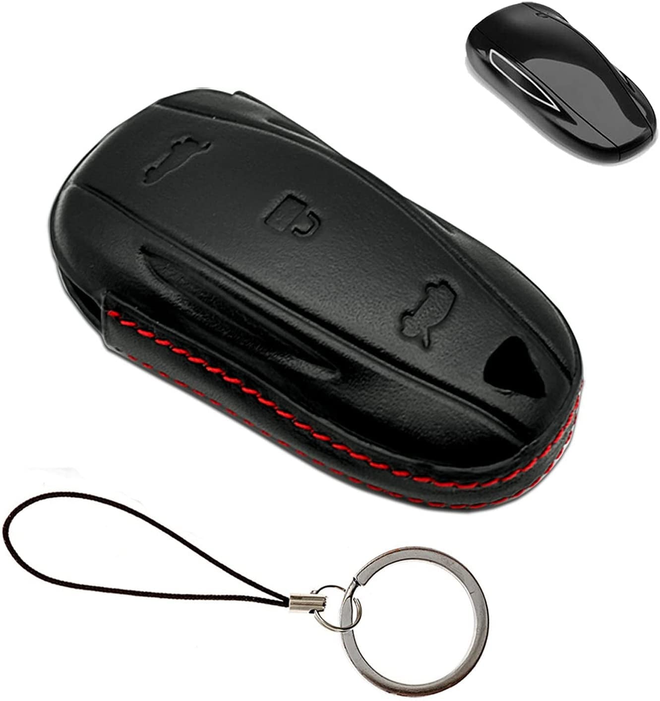 Leather Keyless Car Smart Remote Key Fob Chain Case Cover Holder For Tesla 