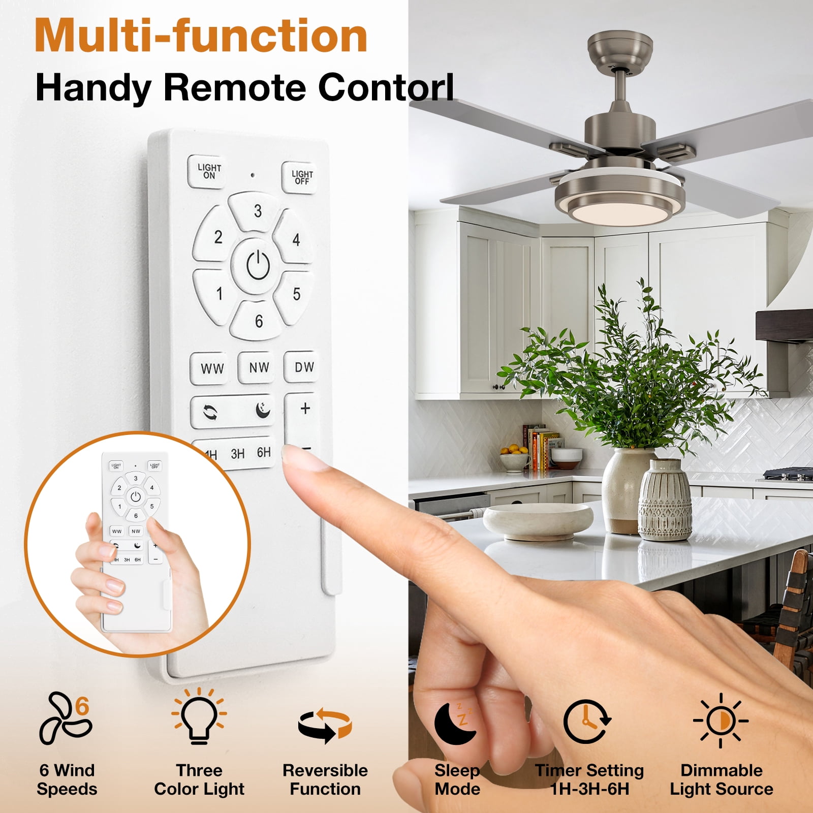 Warmiplanet 2-Pack 44" Modern Ceiling Fan with Light & Remote, Sand Nickel, Dual-Color Blades, DC Motor, 6 Speeds, 3-Color Light, Reversible, Timer