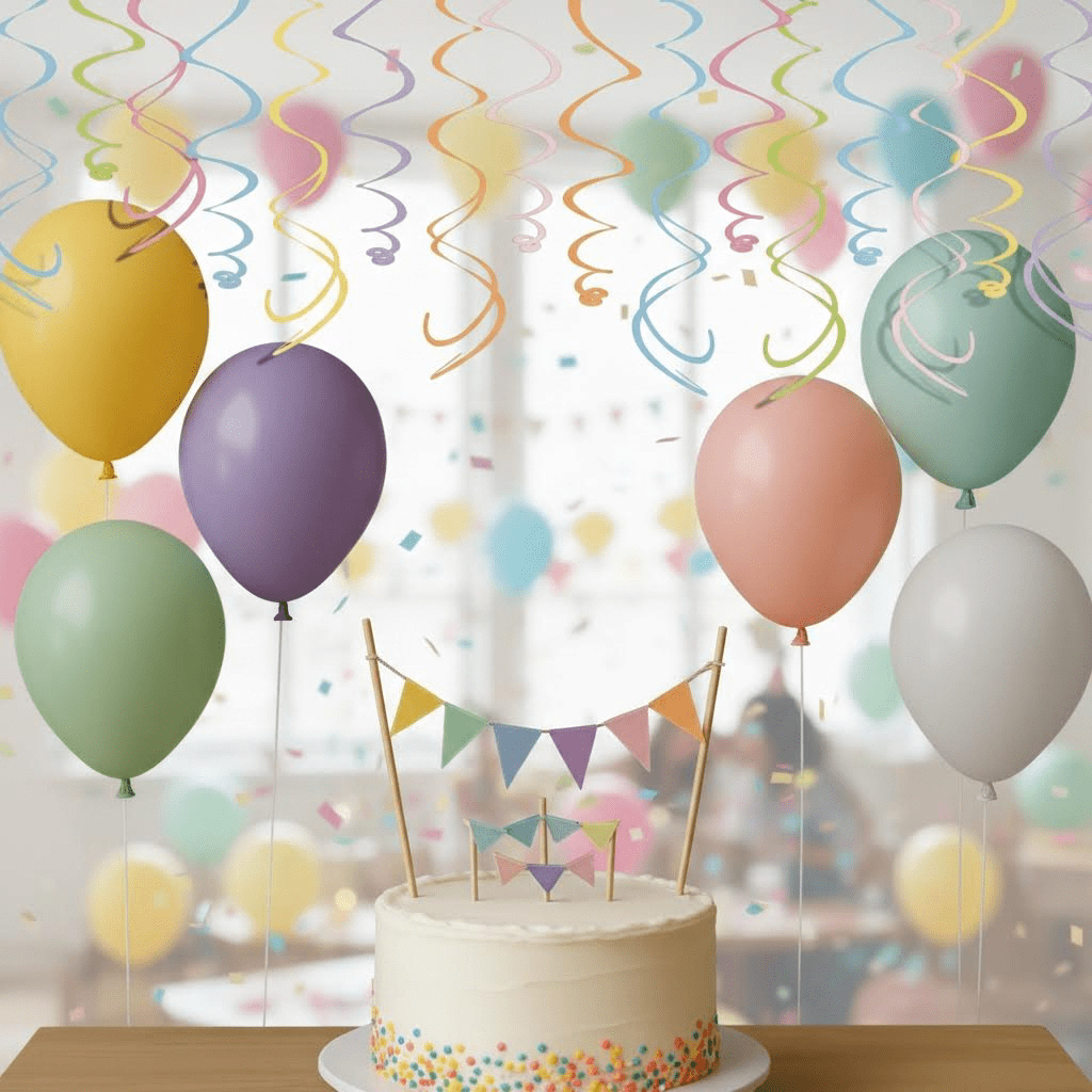 Pastel Paper Swirl Decorations, 48-Piece Hanging Ceiling Streamers for Birthday Party, Spring, Bridal Shower, Gender Reveal, Wedding, or Everyday Celebration Decorations