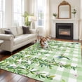 thumbnail image 3 of Area Rug 60×96in, Watercolor Spring Birds Leaves Floor Carpet Living Room Rug, Green White Plaid Non-Slip Welcome Mat Indoor Rugs for Bedroom Dining Room, 3 of 9