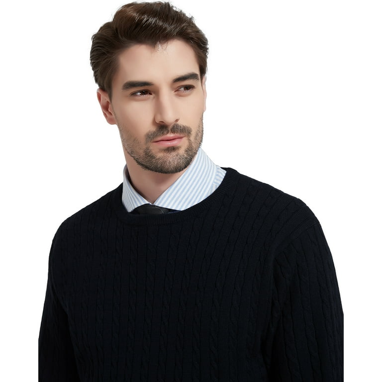 KALLSPIN Men's Argyle Crewneck Knit Sweater Wool Blend Long Sleeve