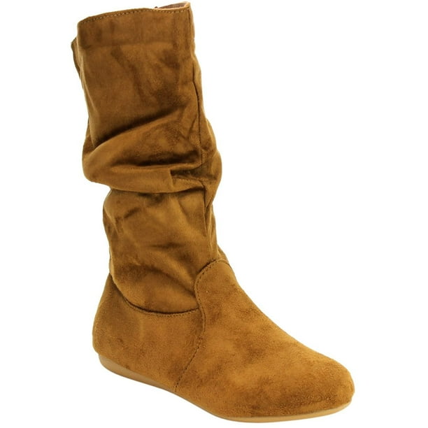 Brown slouch boots discount flat