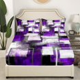 thumbnail image 3 of Erosebridal Geometric Sheet Set Queen, Purple Watercolor Bedding Sets Queen Size, Abstract Stripe Decor, 3 of 7