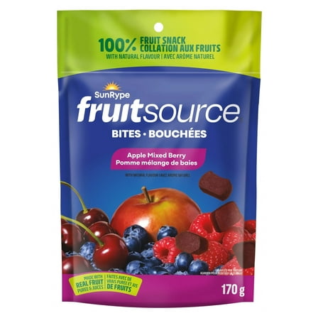 SunRype FruitSource 100% Real Fruit Bites, Apple Mixed Berry - 170g/5.9 oz