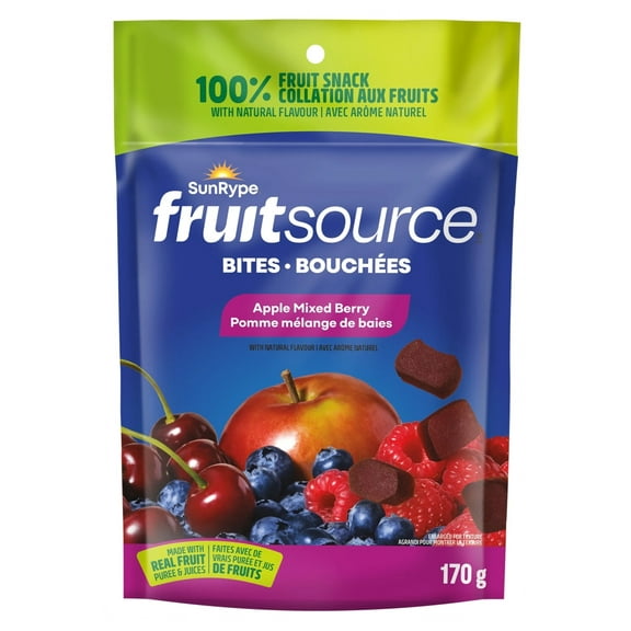 SunRype FruitSource 100% Real Fruit Bites, Apple Mixed Berry - 170g/5.9 oz