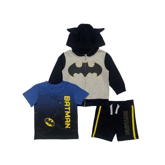 DC Comics Toddler Boys' Batman 3 Piece Hoodie, T-Shirt, and Shorts Set, Sizes 2T-4T