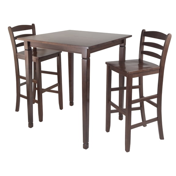 Winsome Wood Kingsgate 3-Pc Pub Set, High Table & 2 Ladder Back Bar Stools, Walnut Finish