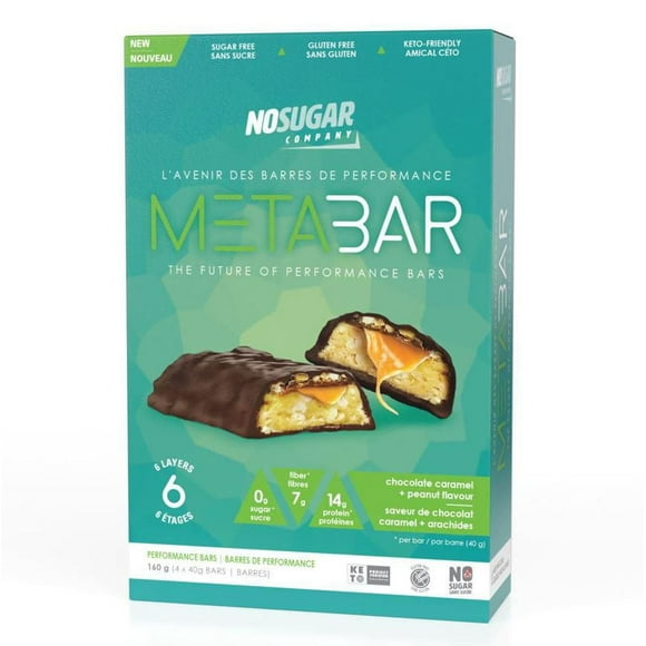 No Sugar MetaBar Chocolat Caramel Cacahuète 4 x 40 g