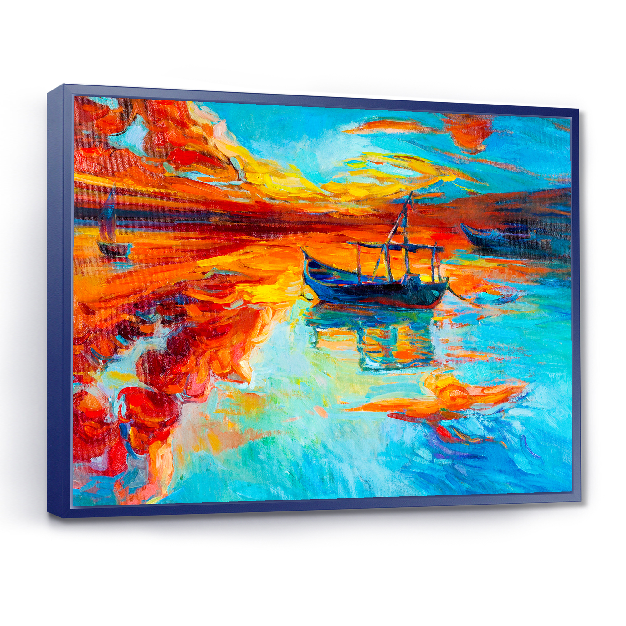Designart 'Boat At The Lake During Evening Glow IV' Nautical & Coastal Framed Canvas Wall Art Print
