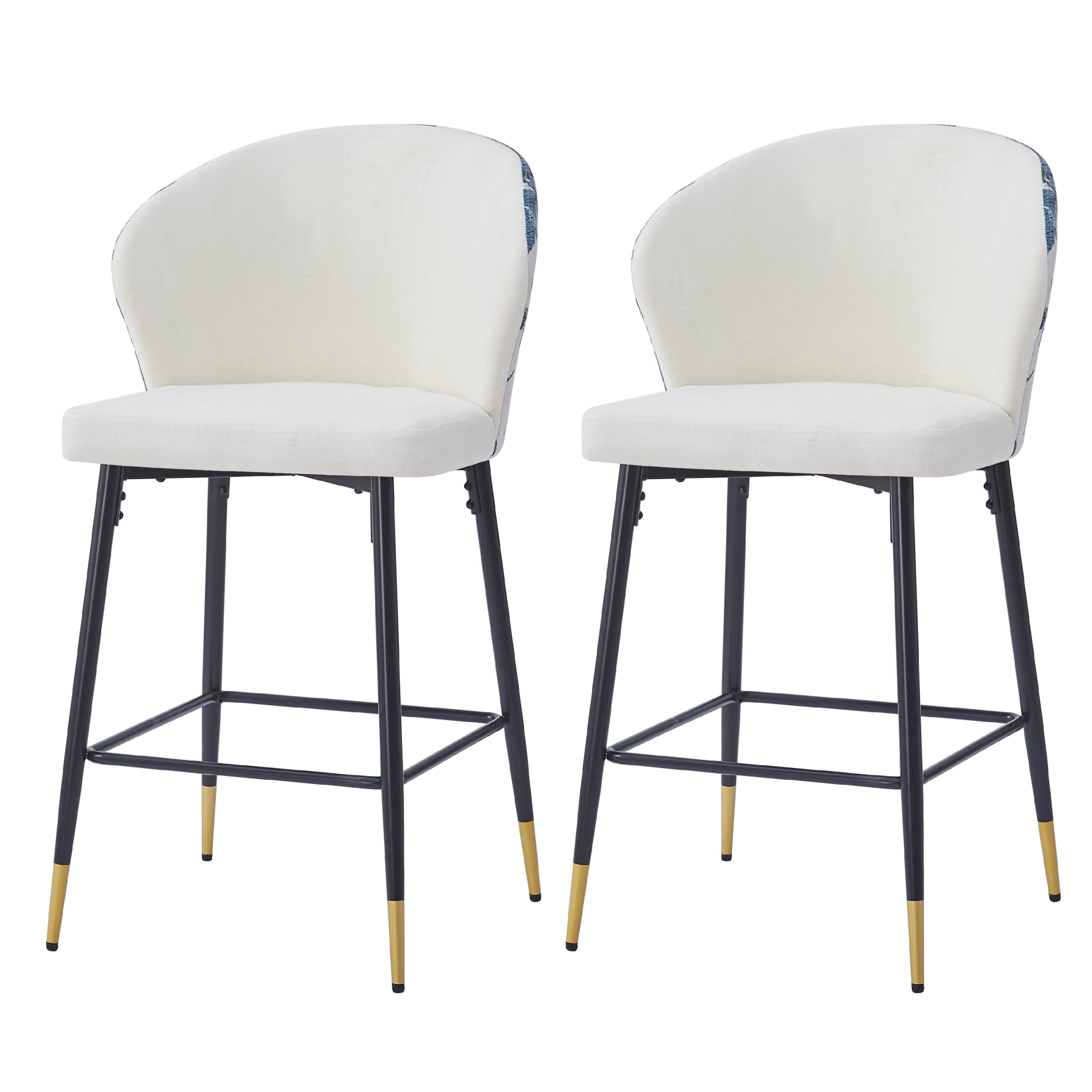 Christopher Knight Home Modern 28"H Counter Height Bar Stools, Jacquard Upholstery, Metal Frame, White, Set of 2