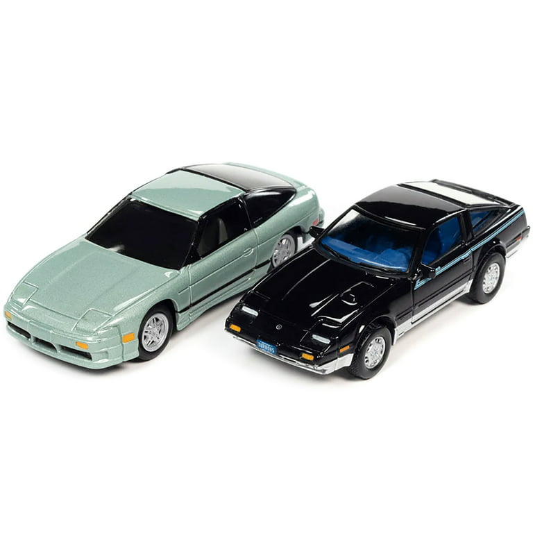 1985 Nissan 300ZX Black w/Silver & Blue Stripes & 1990 240SX Silver Green  Pearl w/Black 1/64 Diecast Model Cars Johnny Lightning