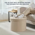 thumbnail image 4 of Ornavo Home Décor Large 20" Round Collapsible Ottoman with Storage with Nailhead Trim for Living Room and Bedroom - Linen Beige, 4 of 7