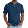 thumbnail image 3 of Fengqque Mens Henley Shirts Short Sleeve Casual Summer Basic T-Shirts 3 Button Solid Collarless Shirts for Work Navy S(S), 3 of 6