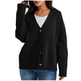 thumbnail image 4 of BODOAO Women's Solid V Neck Button Down Long Sleeve Lightweight Basic Cotton Soft Knit Cardigan Sweaters Women's Autumn Winter Solid Color Long Sleeved Warm Knit Cardigan Sweater Jacket Black L, 4 of 9