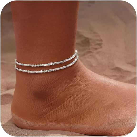 DESIGNICE GoldSilver Ankle Bracelets for Women,14K Gold Anklets for Women Waterproof Sparkly Chain Rhinestone Anklets Set Stackable Layered Anklet Bracelets for Women Beach Gold Jewelry Gift