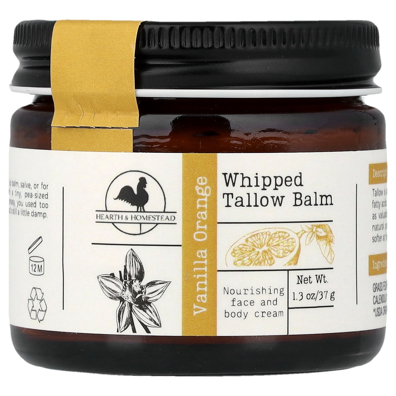 Hearth and Homestead Whipped Tallow Balm Vanilla Orange Moisturizer 1.3 oz