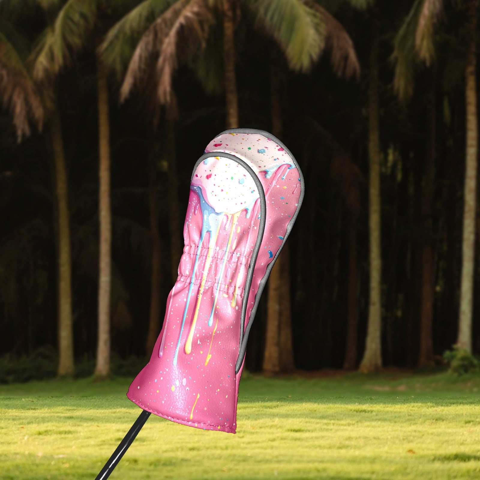 Golf Club Covers PU Leather Waterproof Head Covers for Fairway Woods Hybrids Ice Cream Droplets
