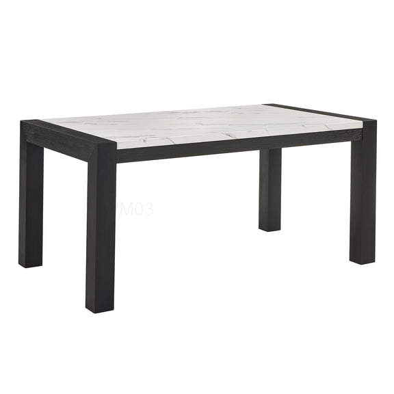 Modern Dining Table with Faux Marble Top, Black Wood Base Rectangular Kitchen Table for 6 Persons